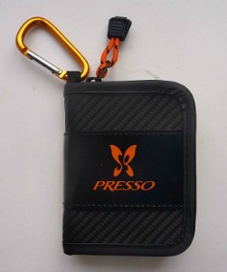Daiwa Presso Lure Wallet (small), closed with included caribiner.