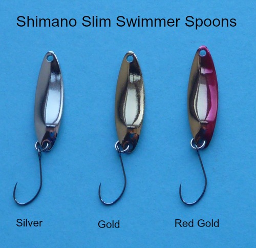 Slim Swimmer Spoons, gold, silver and red/gold
